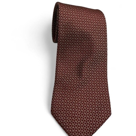 Giorgio Armani Silk Tie Mens OS Burgundy Geometric Made In Italy Excellent - Picture 2 of 7